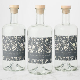 Etiqueta Para Botella De Licor Boho Black Hand Drake Floral Boda Personalizado