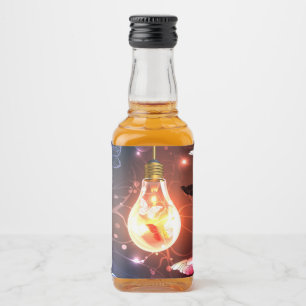 Etiqueta Para Botella De Licor Bombilla brillante con mariposas nocturnas