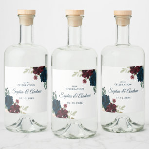 Etiqueta Para Botella De Licor Borgoña y Boda de la Marina florece en la selva ru
