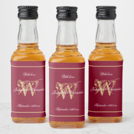 Etiqueta Para Botella De Licor Borgoña y oro elegante Boda de Moda Monograma Mini