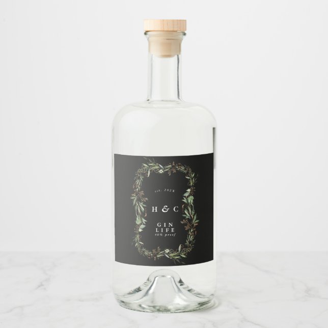 Etiqueta Para Botella De Licor Botánicos Negros Oro Eucalyptus Gin Oval (Anverso)
