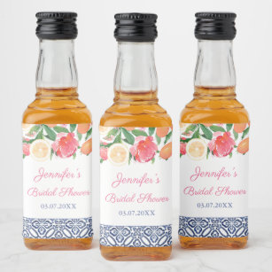 Etiqueta Para Botella De Licor Brillantes Florales Citrus Y Marinas Bridales Favo