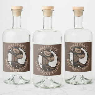 Etiqueta Para Botella De Licor Brotes de Cowboy West Saloon personalizados