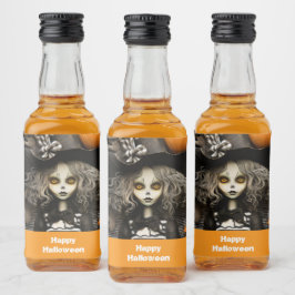 Etiqueta Para Botella De Licor Bruja de Halloween con calabazas