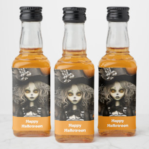 Etiqueta Para Botella De Licor bruja de Halloween con calabazas