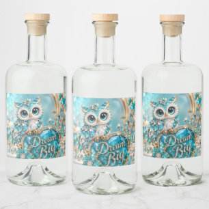 Etiqueta Para Botella De Licor Búho de Cristal Turquesa Sueña Grande Diseño de Lu