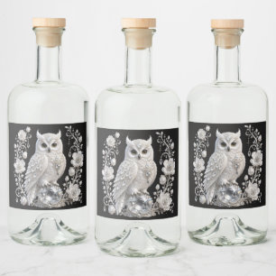 Etiqueta Para Botella De Licor Búho Perla de Cristal Blanco