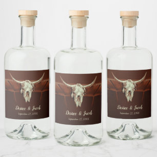 Etiqueta Para Botella De Licor Bull Skull Boda Rustic Brown Country Occidental