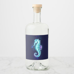 Etiqueta Para Botella De Licor caballito de mar de hielo de cristal sobre fondo a