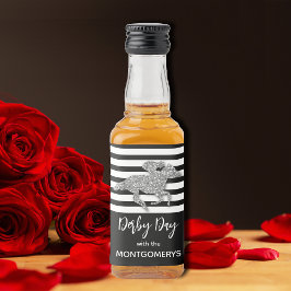 Etiqueta Para Botella De Licor Caballo de carreras plateado sobre rayas