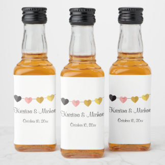 Etiqueta Para Botella De Licor Cadena de Corazones Boda Novia Novio Personalizada