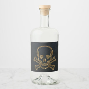 Etiqueta Para Botella De Licor Calavera Y Huesos De Pirata De Oro Negro Vintage