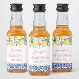 Etiqueta Para Botella De Licor Capri Lemons Blue Tile Wedding Favor de ducha