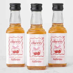 Etiqueta Para Botella De Licor Cereza Roja en la Parte Superior Rayas Rosadas Eti