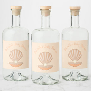 Etiqueta Para Botella De Licor Chorro de ostra y Perla Baby Shower neutral en cua