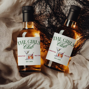 Etiqueta Para Botella De Licor Clásicos Cócteles Club de Chicas Verde y Rojo