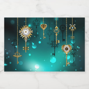 Etiqueta Para Botella De Licor Claves de esqueleto antiguas sobre fondo verde