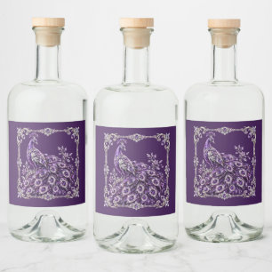Etiqueta Para Botella De Licor Colección de lujo Pavo Real de Cristal Púrpura