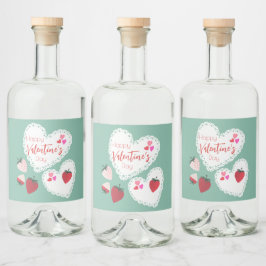 Etiqueta Para Botella De Licor Corazones y fresas Feliz Día de San Valentín