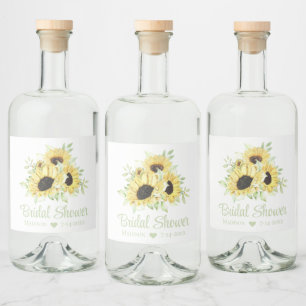 Etiqueta Para Botella De Licor Country Sunflowers Watercolor Floral Brillante Duc