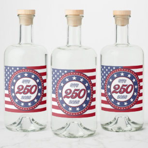 Etiqueta Para Botella De Licor Cumpleaños 250 de América con bandera de EE. UU.