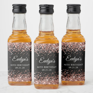 Etiqueta Para Botella De Licor Cumpleaños 40 en Rosa Dorado Brillante Negro