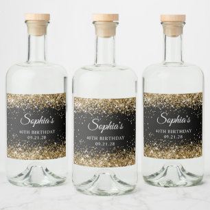 Etiqueta Para Botella De Licor Cumpleaños 40 Glitter Dorado Negro