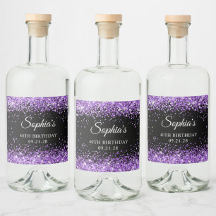 Etiqueta Para Botella De Licor Cumpleaños 40 Glitter Morado Negro