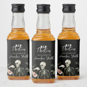 Etiqueta Para Botella De Licor Cumpleaños 40 RIP Esqueleto Floral Rosa