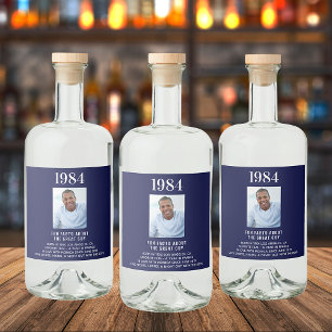 Etiqueta Para Botella De Licor Cumpleaños foto azul marino datos divertidos bioañ