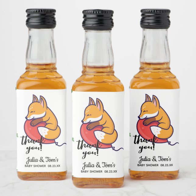 Etiqueta Para Botella De Licor Curte Fox Gracias Baby Shower Mini (Botellas)
