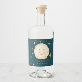 Etiqueta Para Botella De Licor Cute Moon y Star Navy Baby Shower