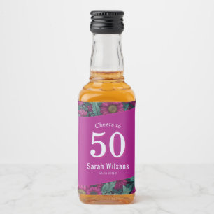 Etiqueta Para Botella De Licor Dalia Colorida Cumpleaños 40 Para Mamá Morado