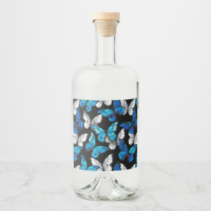 Etiqueta Para Botella De Licor Dark Seamless Pattern with Blue Butterflies Morpho