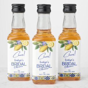 Etiqueta Para Botella De Licor Despedida de soltera con azulejo azul y limones en