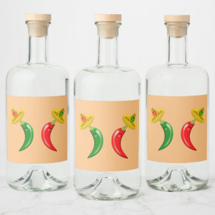 Etiqueta Para Botella De Licor Día de los Muertos Chilis Mexicanos