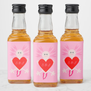 Etiqueta Para Botella De Licor Día de San Valentín Amor Corazón Axolotl Boda Mono