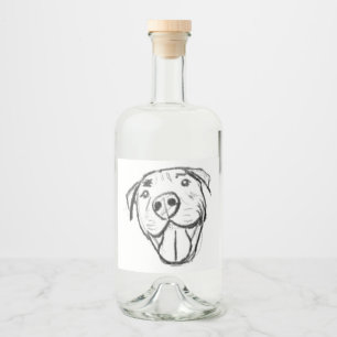 Etiqueta Para Botella De Licor dibujo de pitbull simple amantes de perros blanco 