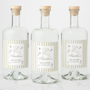 Etiqueta Para Botella De Licor Doodle cupido Baby Shower Verde Neutro en Género