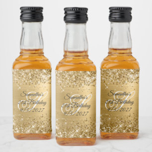 Etiqueta Para Botella De Licor Dorado Purpurinoso Glam Monogramado 21º cumpleaños