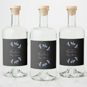 Etiqueta Para Botella De Licor Dragonflies Hand Pintado Baby Shower