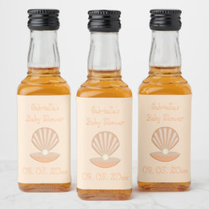 Etiqueta Para Botella De Licor Ducha de bebé neutra con concha de ostra y perla