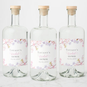 Etiqueta Para Botella De Licor Ducha de Novia en Jardín con Flor de Cerezo Rosa e