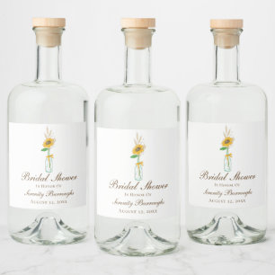 Etiqueta Para Botella De Licor Ducha de Novia Floral Campestre Girasoles Rústicos
