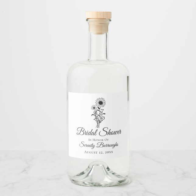 Etiqueta Para Botella De Licor Ducha nupcial Boda de girasol Rustic Wildflowers (Anverso)