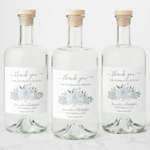 Etiqueta Para Botella De Licor Dusty Blue Watercolor Bouquet Boda Gracias
