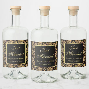 Etiqueta Para Botella De Licor El oro negro acaba de casarse con el Boda Art Deco