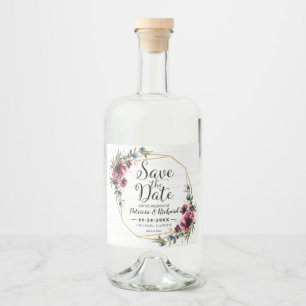 Etiqueta Para Botella De Licor Elegancia Rústica Burgundy Floral Boda Save The Da