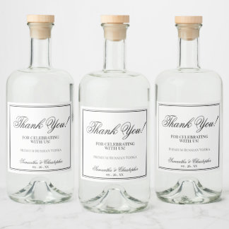 Etiqueta Para Botella De Licor Elegancia simple Boda Gracias Negro y Blanco