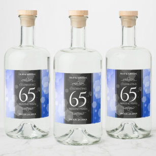 Etiqueta Para Botella De Licor Elegante 65º Aniversario del Boda de Zafiro Azul